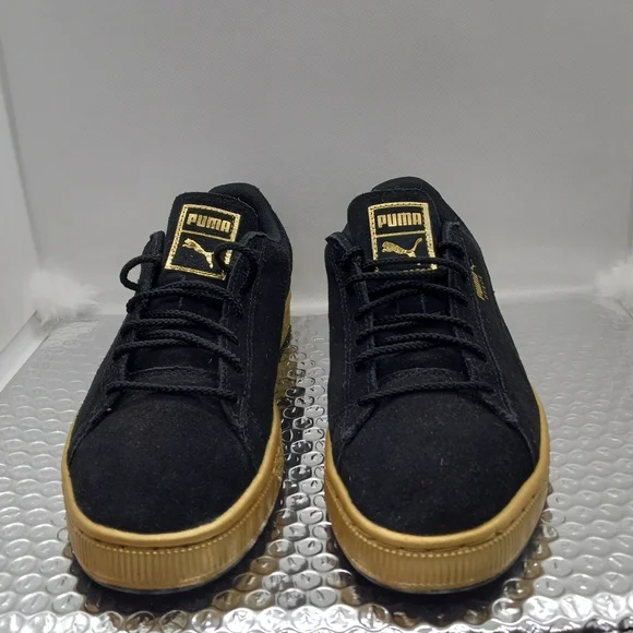 Puma Suede Black With Gold Sole. - Picture 1 of 8